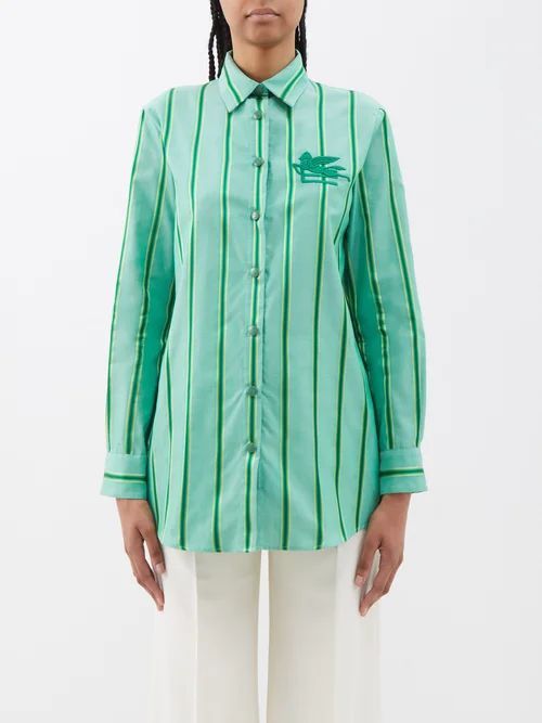 Oversized Logo-embroidered Cotton-blend Shirt - Womens - Green