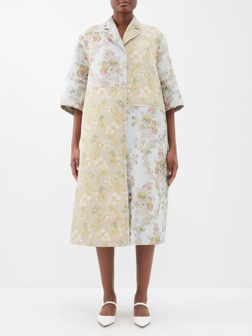 Roan Patchwork Floral-jacquard Cotton-blend Coat - Womens - Cream Multi