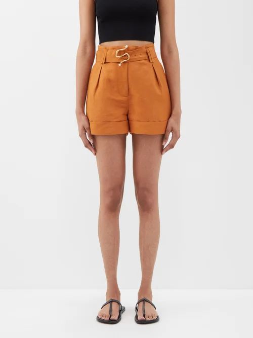 Sanguine Pleated Linen-blend Shorts - Womens - Brown
