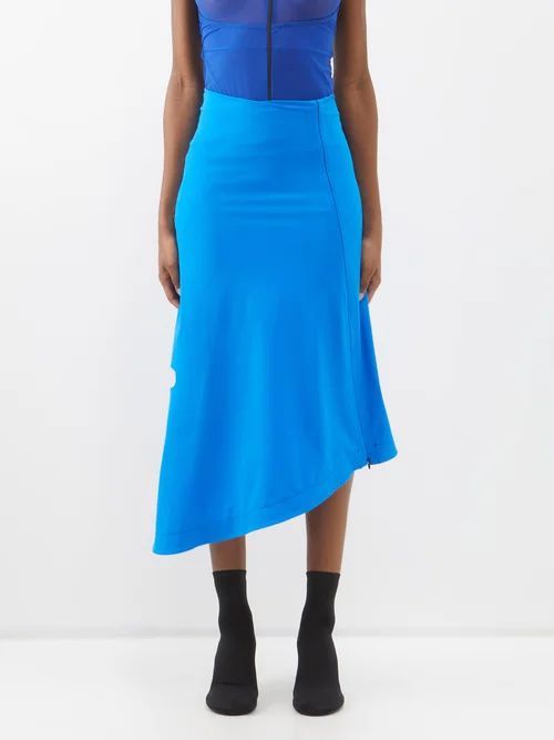 Zipped Asymmetric Shorts-lined Midi Skirt - Womens - Blue