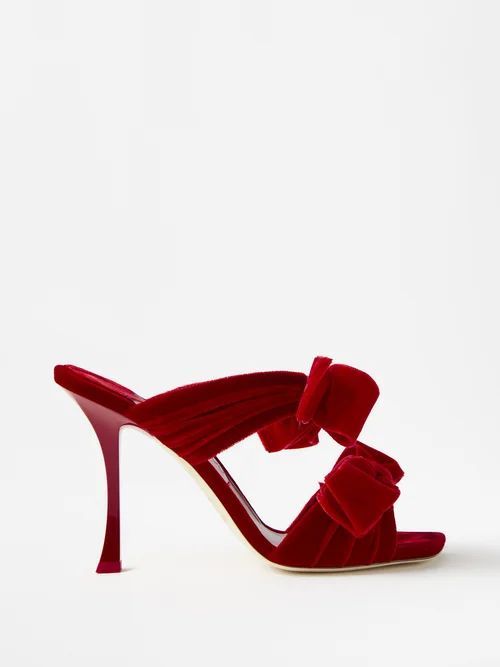 Flaca 100 Bow-tied Velvet Mules - Womens - Red