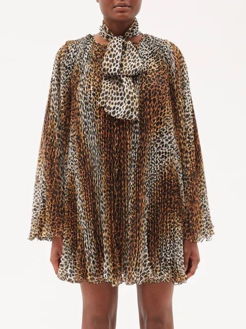 Leopard-print Plissé-chiffon Mini Dress - Womens - Leopard