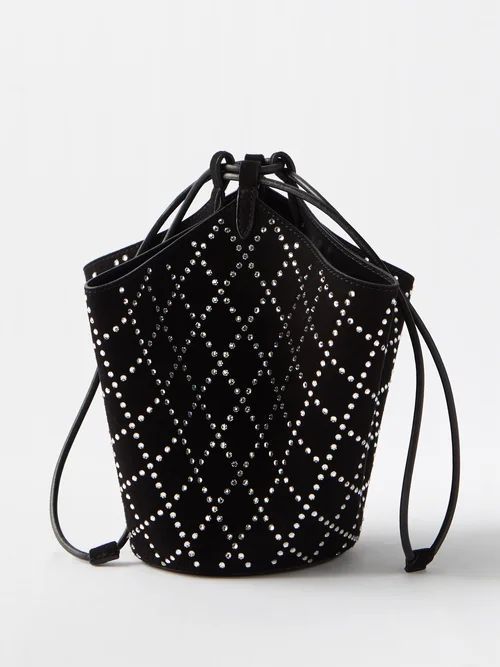 Lotus Crystal-embellished Suede Drawstring Bag - Womens - Black Silver
