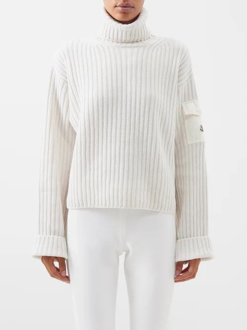 Carded Flap-pocket Wool Roll-neck Sweater - Womens - White
