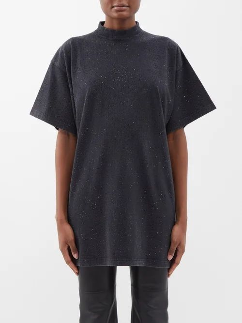 Crystal-embellished Cotton-jersey T-shirt - Womens - Black