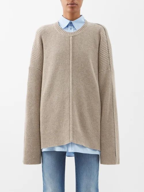 Cape-sleeve Merino-blend Sweater - Womens - Light Brown