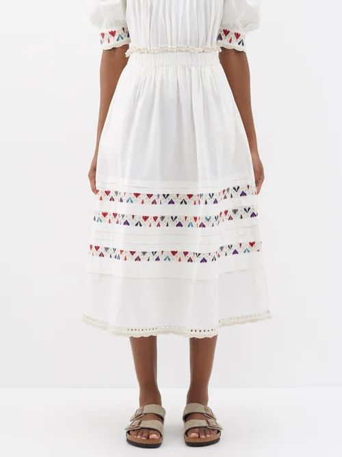 Alicia Embroidered Cotton-blend Skirt - Womens - Ivory Multi