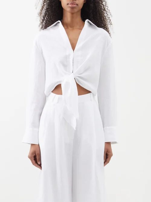 Anabela Tie-front Organic-linen Shirt - Womens - White