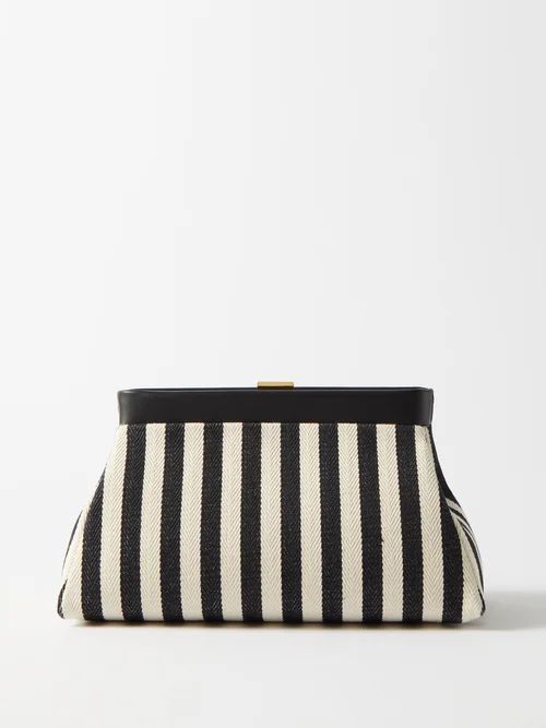 Cannes Striped Canvas Clutch Bag - Womens - Black Stripe