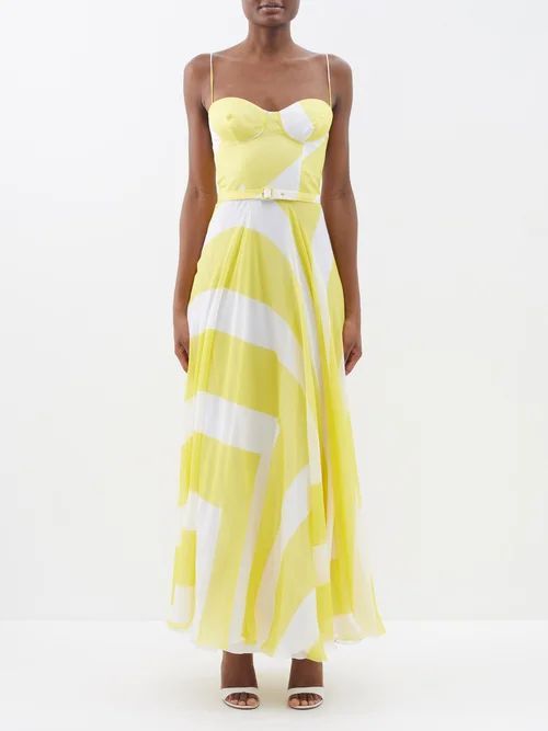 Capri Geometric-print Silk-chiffon Maxi Dress - Womens - Yellow Multi