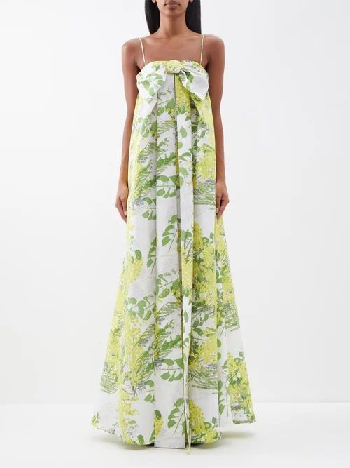 Estelle Floral-print Taffeta Gown - Womens - White Yellow Multi