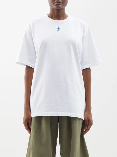 Fin Logo-embroidered Jersey Oversized T-shirt - Womens - White