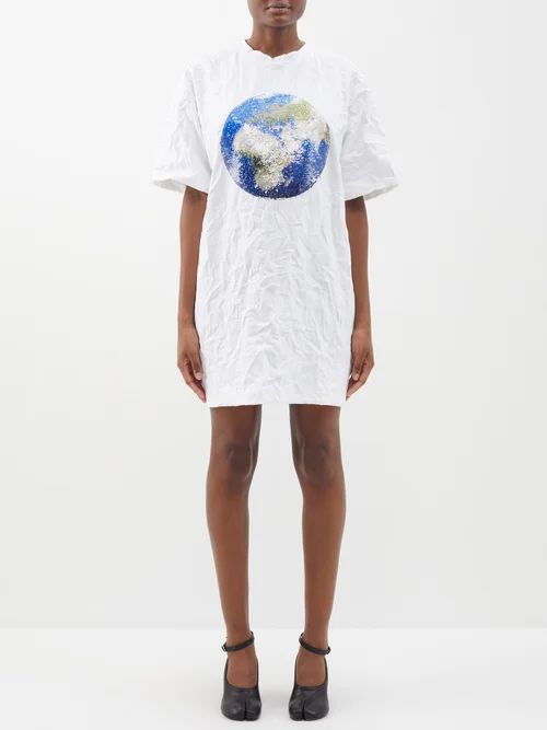 Globe Sequin-embellished Jersey T-shirt Dress - Womens - White Multi