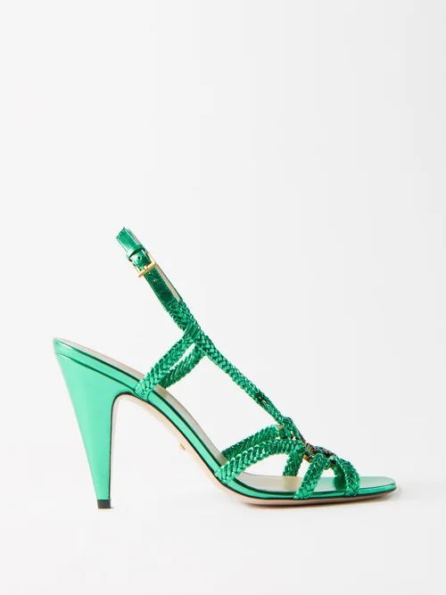 Isa Crystal-embellished Leather Sandals - Womens - Green