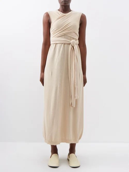 Knotted-strap Crepe Sleeveless Midi Dress - Womens - Cream