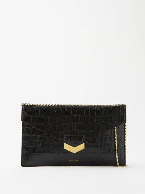 London Croc-effect Leather Clutch Bag - Womens - Black