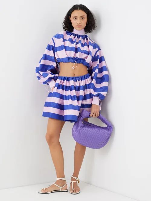 Tama Striped Silk Mini Skirt - Womens - Purple