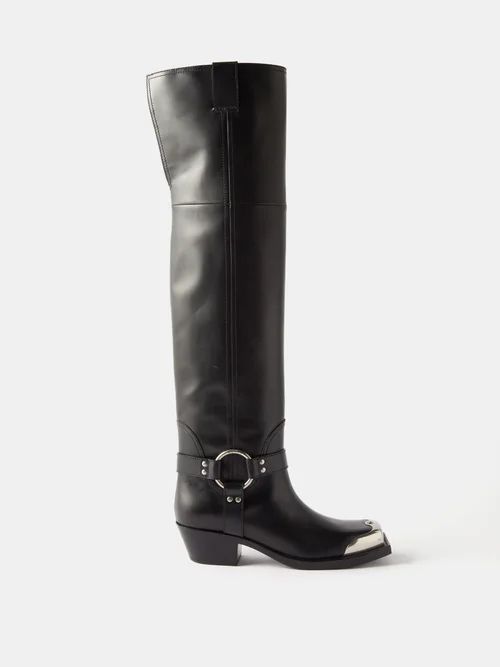 Toe-cap Leather Over-the-knee Boots - Womens - Black
