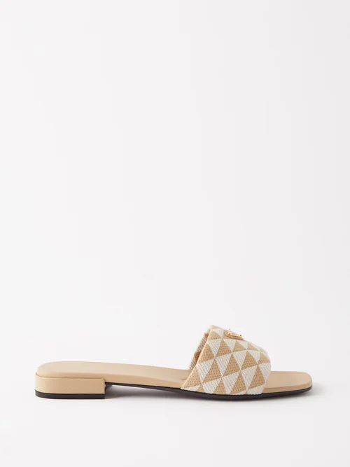 Triangle-jacquard Leather Sandals - Womens - Beige White