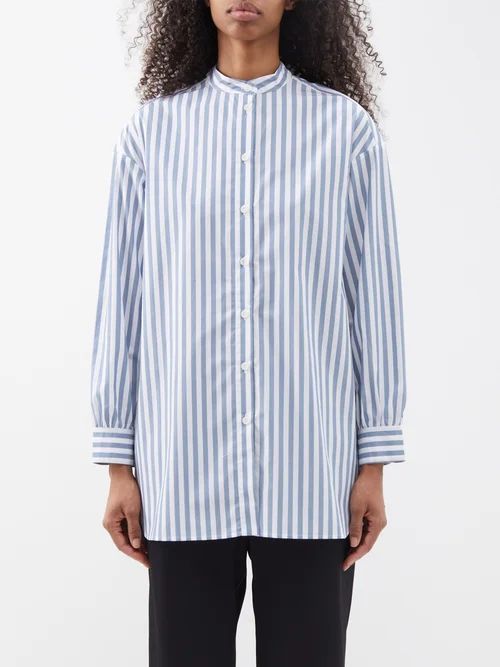 Zeste Stand-collar Cotton-poplin Shirt - Womens - Blue Stripe