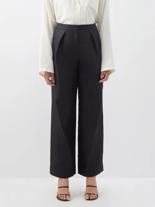 High-rise Technical Twill Pleated Trousers - Womens - Black