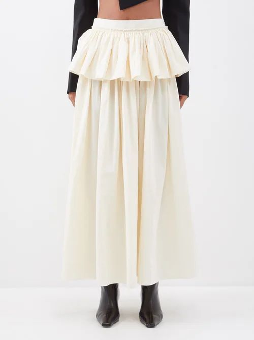 Frida Ruched-panel Cotton Maxi Skirt - Womens - Ivory