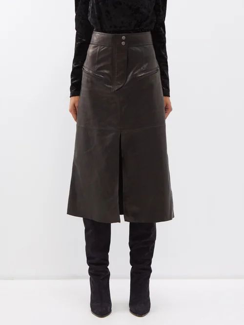 Abacate Leather Midi Skirt - Womens - Black