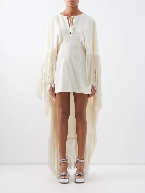 1970 Fringe-cape Crepe Mini Dress - Womens - Ivory