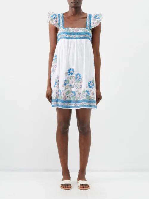 Floral-print Cotton-gauze Mini Dress - Womens - White Multi
