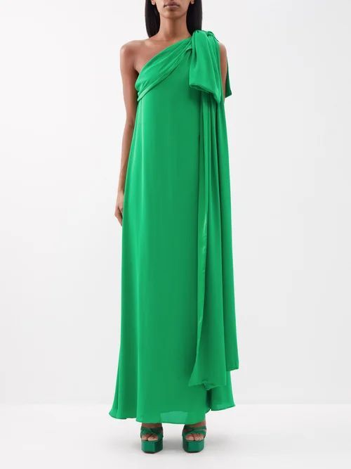 Gala One-shoulder Georgette Gown - Womens - Green