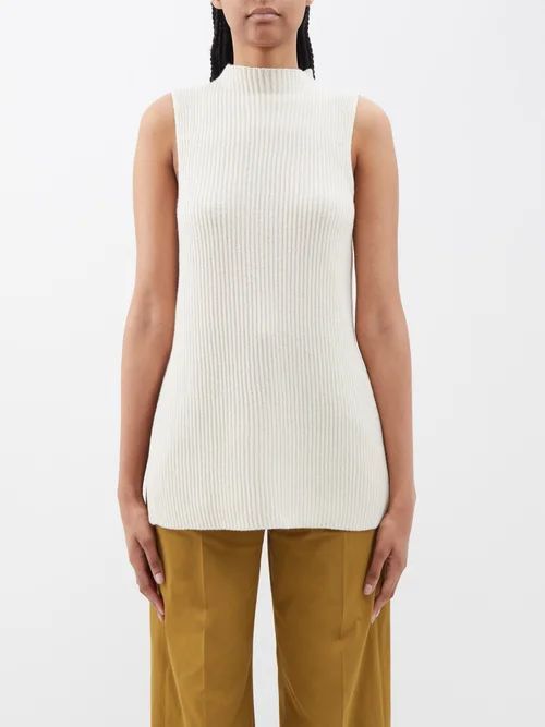 High-neck Ribbed Cashmere Tank Top - Womens - Off White