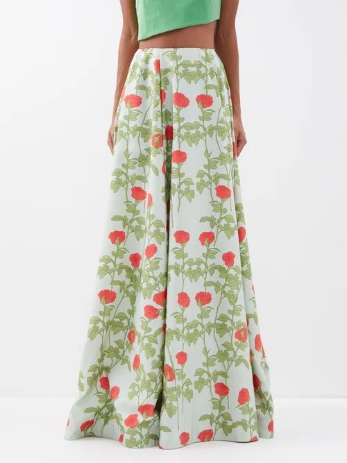 Kennedy Rose-print Crepe Maxi Skirt - Womens - Mint Multi