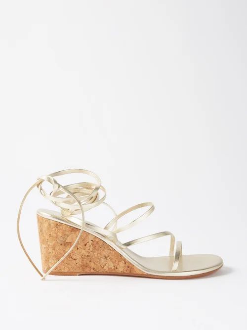 Lithi 70 Metallic-leather Wedge Sandals - Womens - Gold
