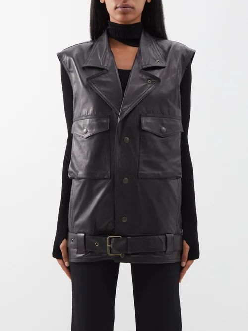 Miyo Sleeveless Leather Biker Jacket - Womens - Black