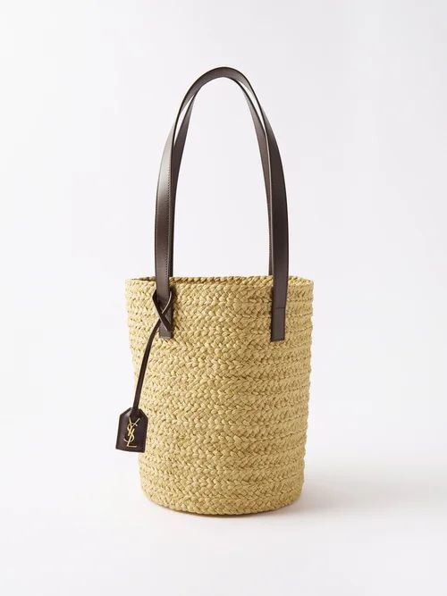 Panier Small Raffia Leather-trim Basket Bag - Womens - Beige