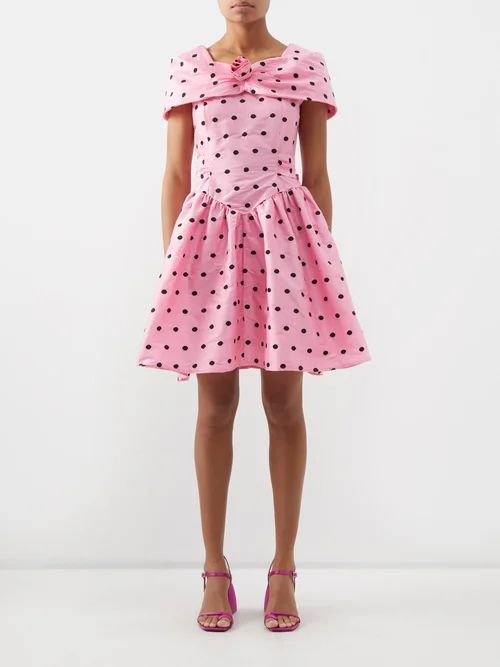 Polka-dot Taffeta Mini Dress - Womens - Pink Black