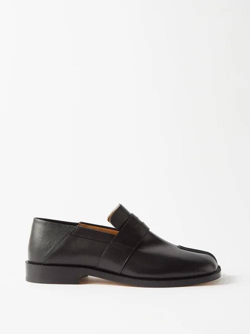 Tabi Leather Penny Loafers - Womens - Black