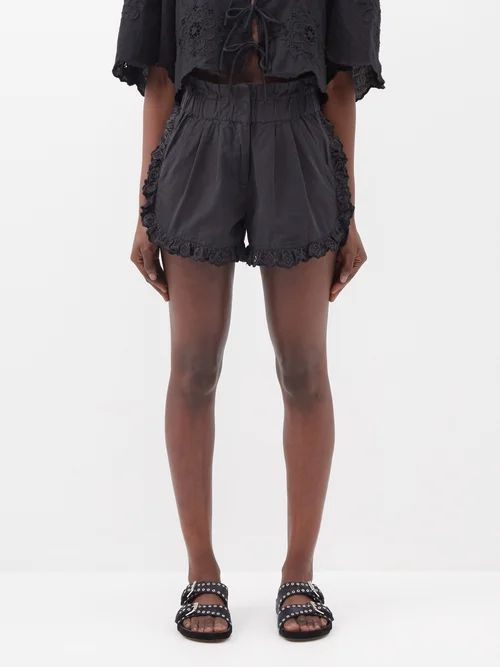 Kiara Eyelet-embroidered Cotton-lawn Shorts - Womens - Black