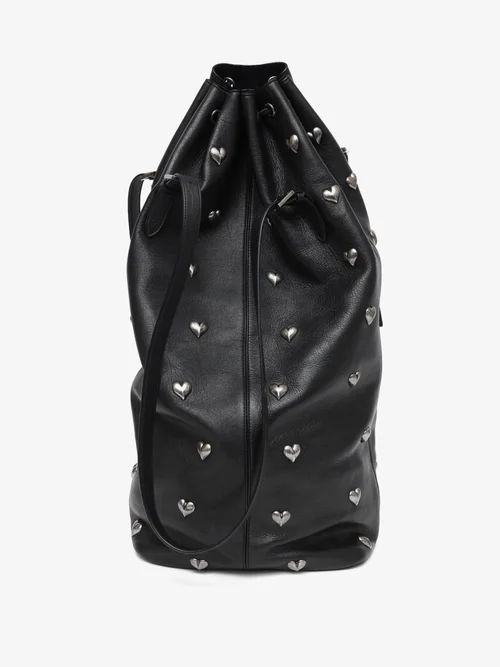 Riva Studded Leather Bucket Bag - Womens - Black Silver