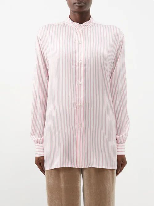 Henryl Stand-collar Striped Silk Shirt - Womens - Pink Stripe