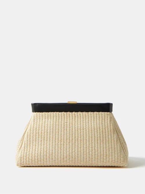 Cannes Faux-raffia And Leather Clutch Bag - Womens - Natural Black