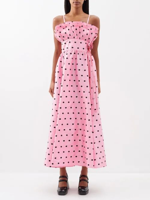 Amara Polka-dot Taffeta Maxi Dress - Womens - Pink Black