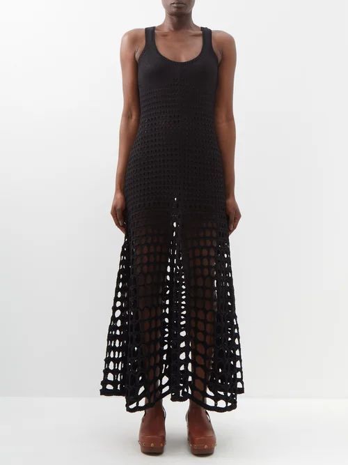 Scoop-neck Silk-crochet Dress - Womens - Black