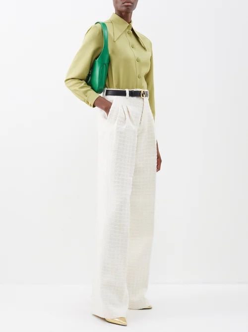 High-rise Cotton-blend Tweed Trousers - Womens - Ivory