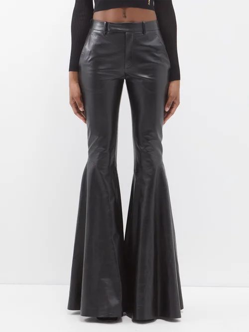 Flared Plongé-leather Trousers - Womens - Black
