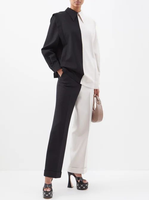 High-rise Wool-twill Trousers - Womens - Black White