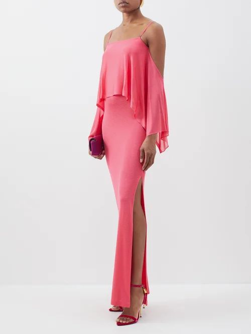 Ruffle-panel Jersey Maxi Dress - Womens - Pink