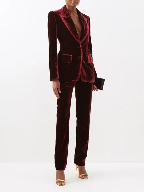 Velvet Suit Trousers - Womens - Burgundy