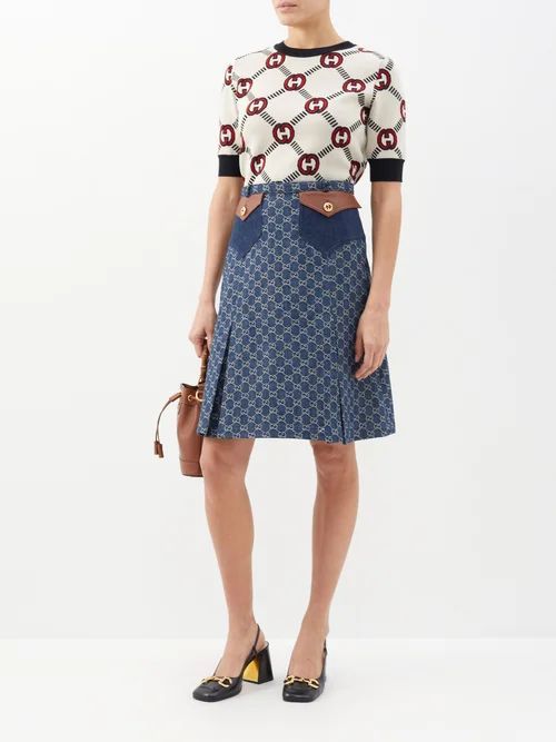 GG-jacquard Denim Midi Skirt - Womens - Denim