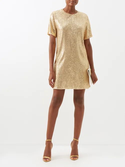 Sequinned Mini Dress - Womens - Gold